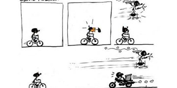 Falzoni e sua bike. O mundo e seus drones